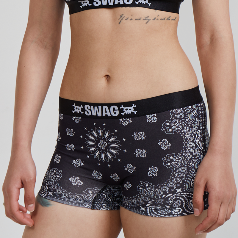 SWAG WOMEN'S PIRATE BANDANA BOY SHORT - BLACK