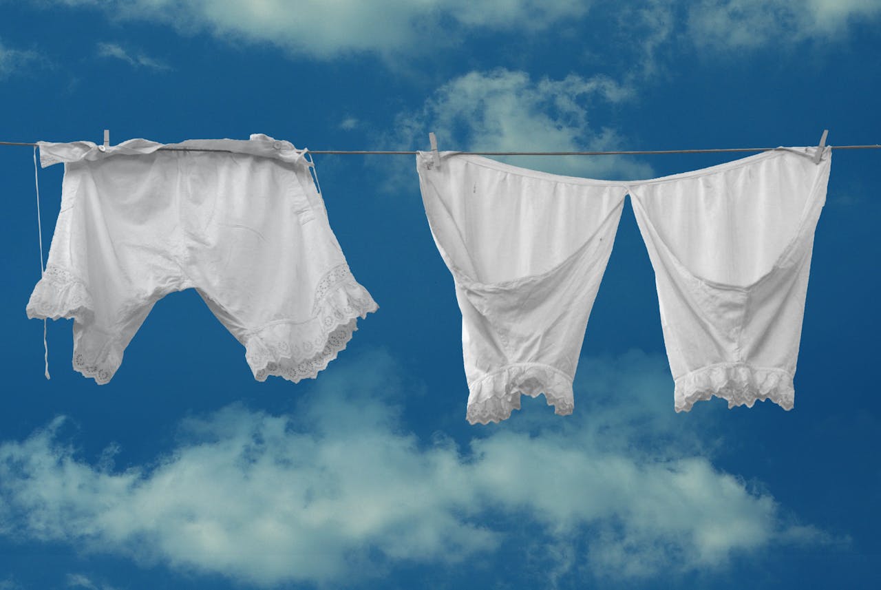 Different types of women's underwear on a line