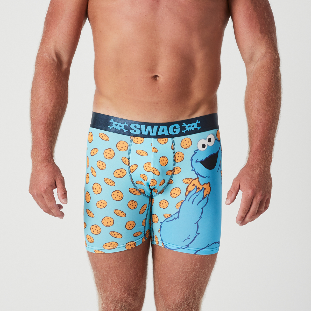 Cookie Monster Mens Sesame Street Printed Satin Boxer Shorts New