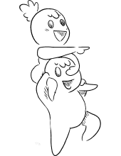 Two cartoon characters playing and having fun together.